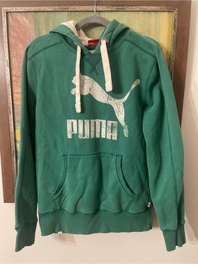 Puma Green Crewneck Hoodie with White Logo